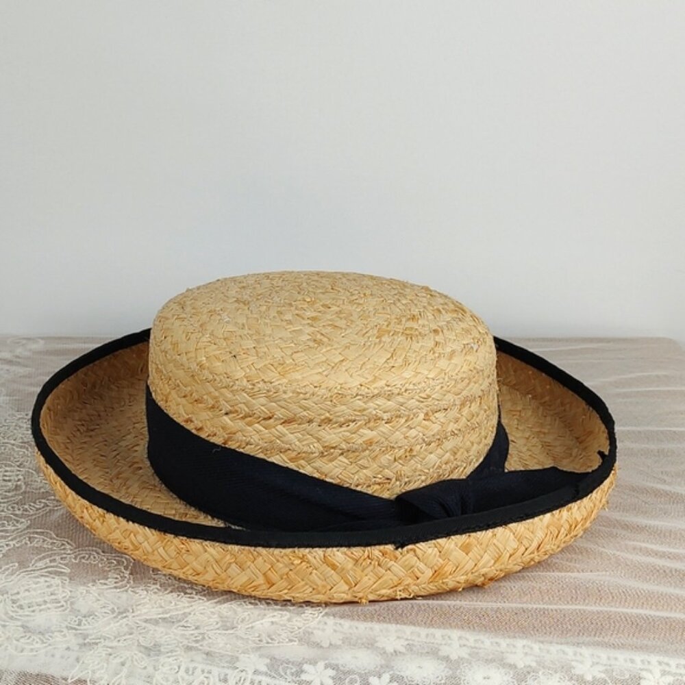 Fiesta Santa Barbara Straw Oversized Wide Brim Black Bow Band Medium 22 1/2"
